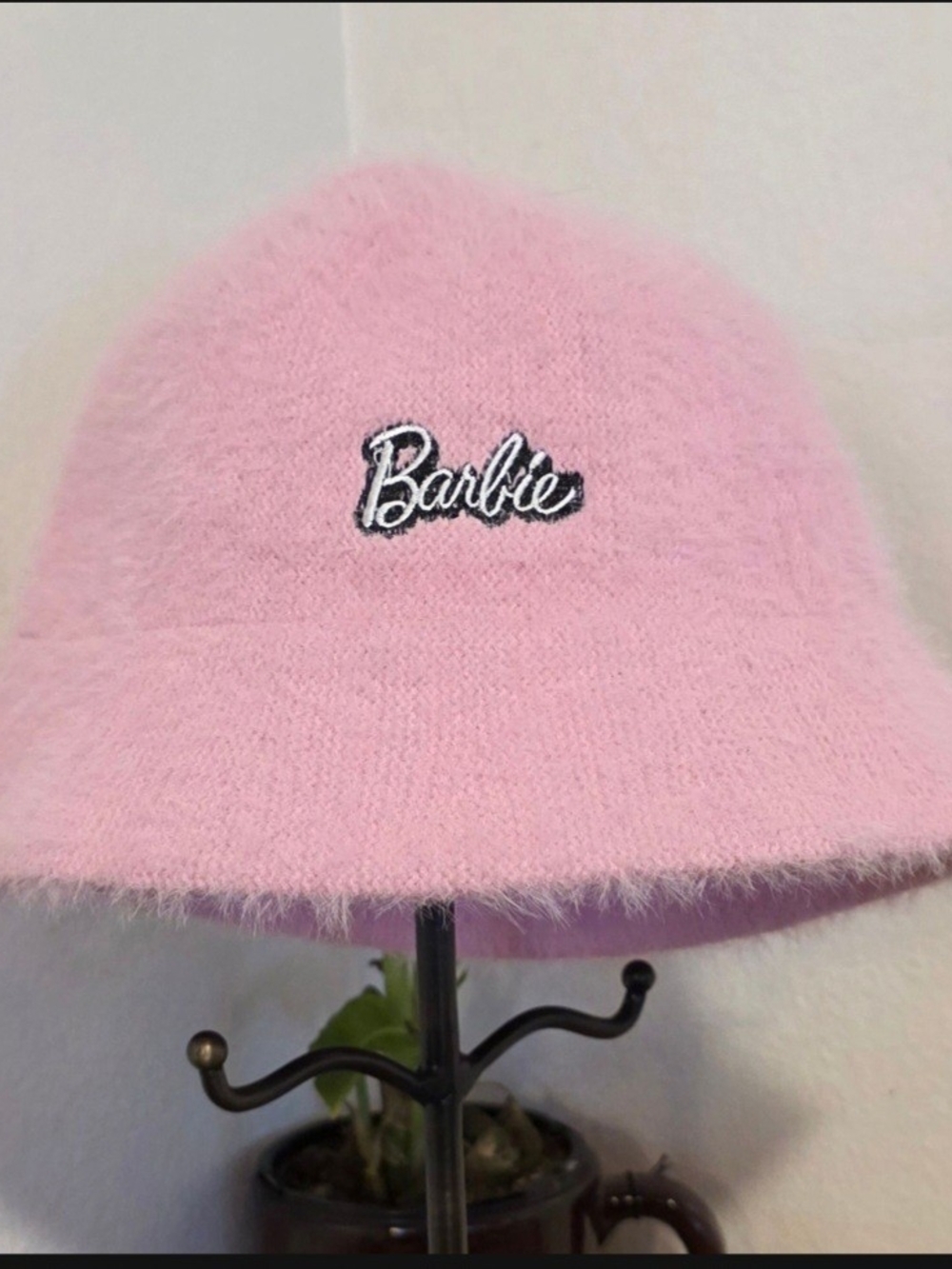 Barbie Pink Fuzzy Bucket Hat with Logo